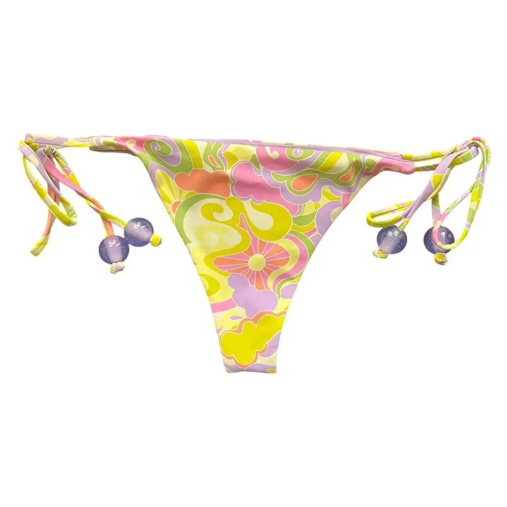 Beach Riot Soleil Side Tie Beaded Acrylic Ends Bikini Top and Bottom Set, S
